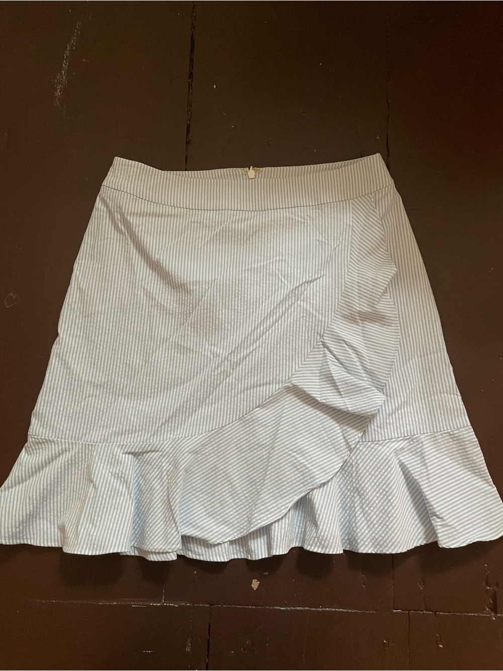 Southern Tide Blue and White Striped Ruffle Wrap Mini Skirt